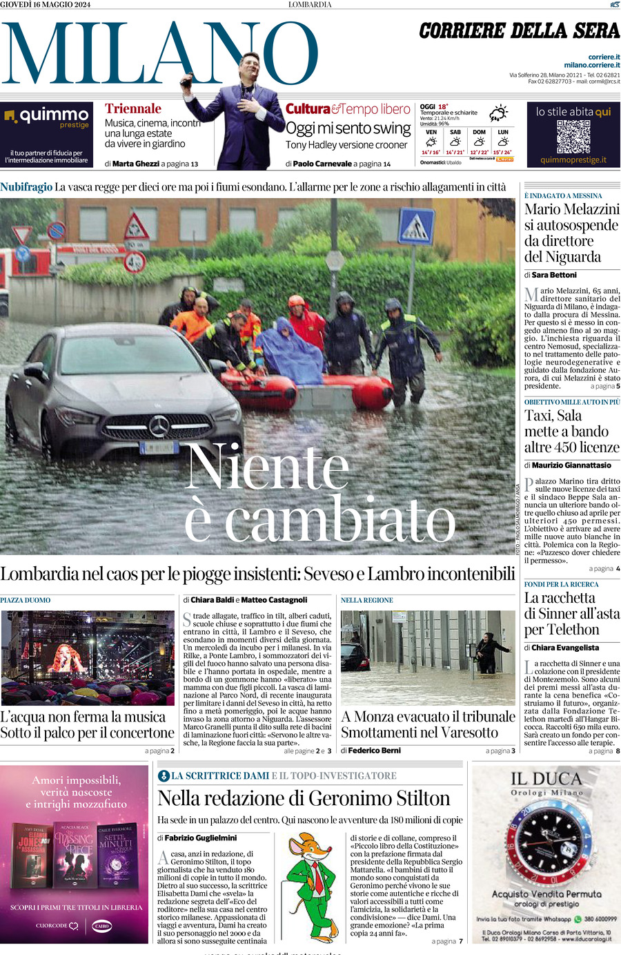 Prima Pagina Corriere della Sera (Milano) 16/05/2024