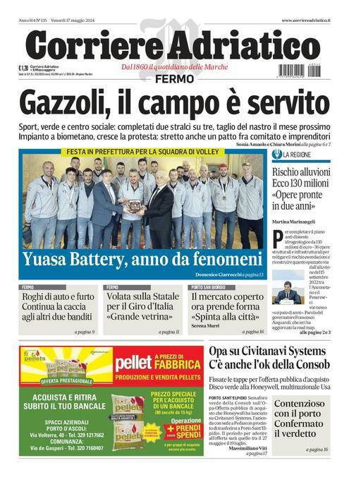 Prima Pagina Corriere Adriatico (Fermo) 17/05/2024