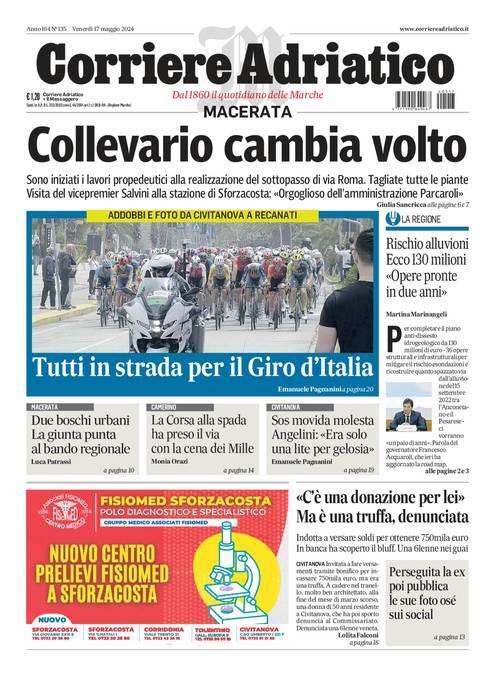 Prima Pagina Corriere Adriatico (Macerata) 17/05/2024