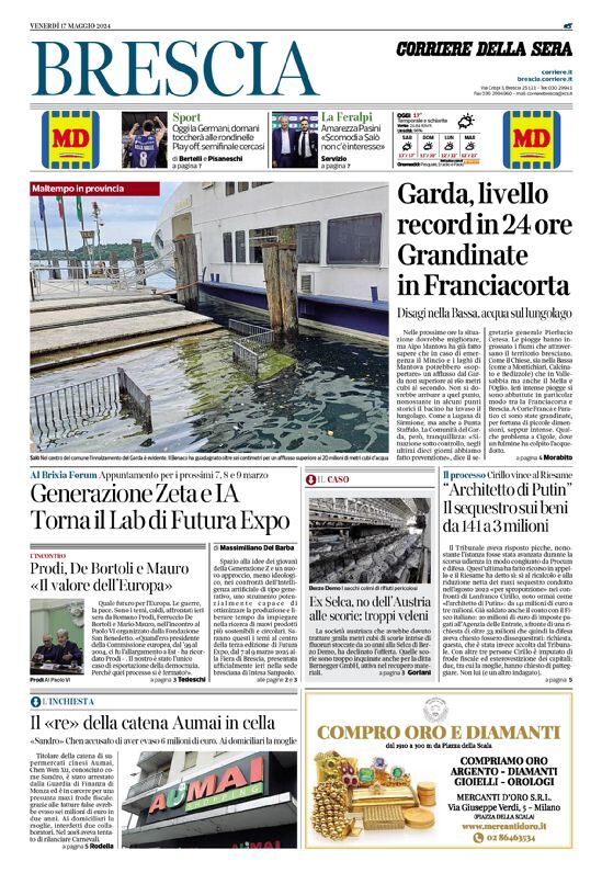 Prima Pagina Corriere della Sera (Brescia) 17/05/2024