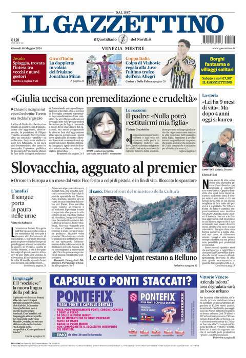 Prima Pagina Il Gazzettino 17/05/2024