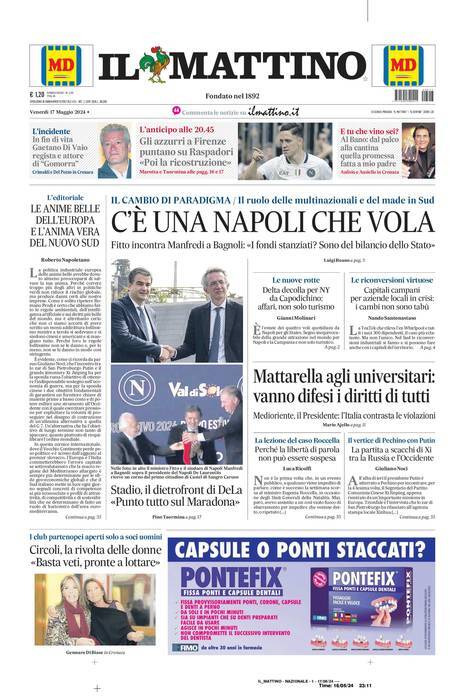 Prima Pagina Il Mattino 17/05/2024