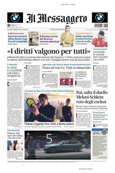 Prima Pagina Il Messaggero 17/05/2024