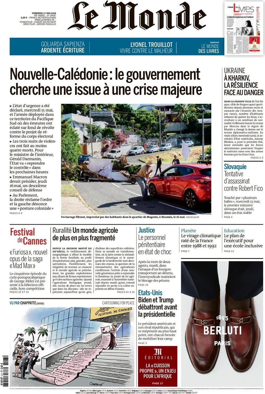 Prima Pagina Le Monde 17/05/2024