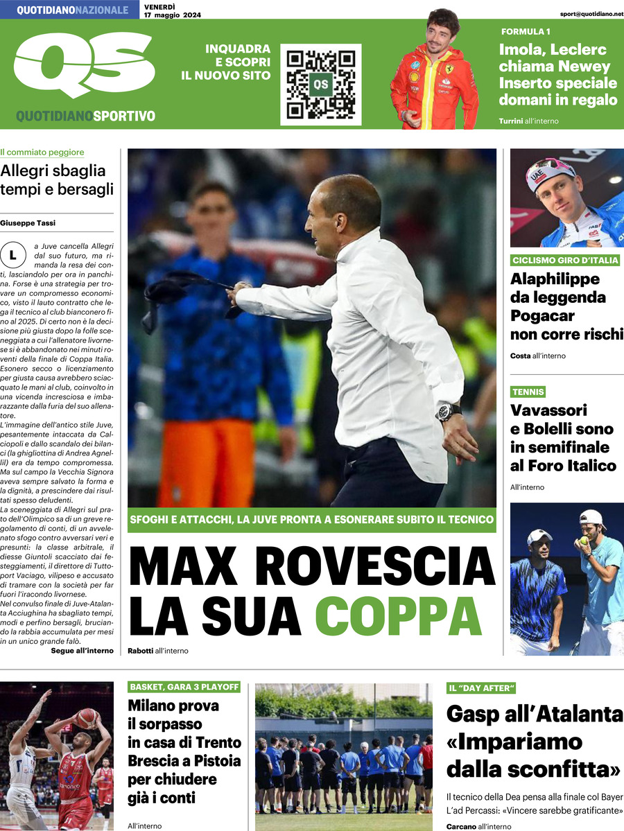 Prima Pagina QS Quotidiano Sportivo 17/05/2024