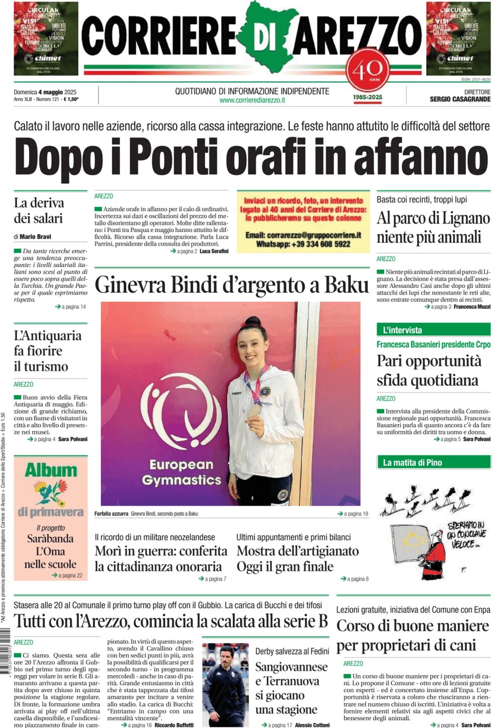 Prima Pagina Corriere di Arezzo 04/05/2025